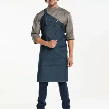 Tablier à bavette asymétrique  en denim bleu W85 - L85  CHAUD DEVANT